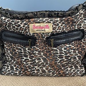 Betsy Johnson Large Weekender Bag - Black w. animal print
